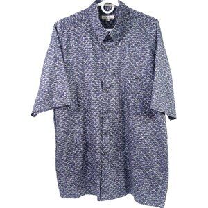 Vintage 1990s Men's Burma Bibas Blue & Green Geometric 100% Cotton Shirt - XL